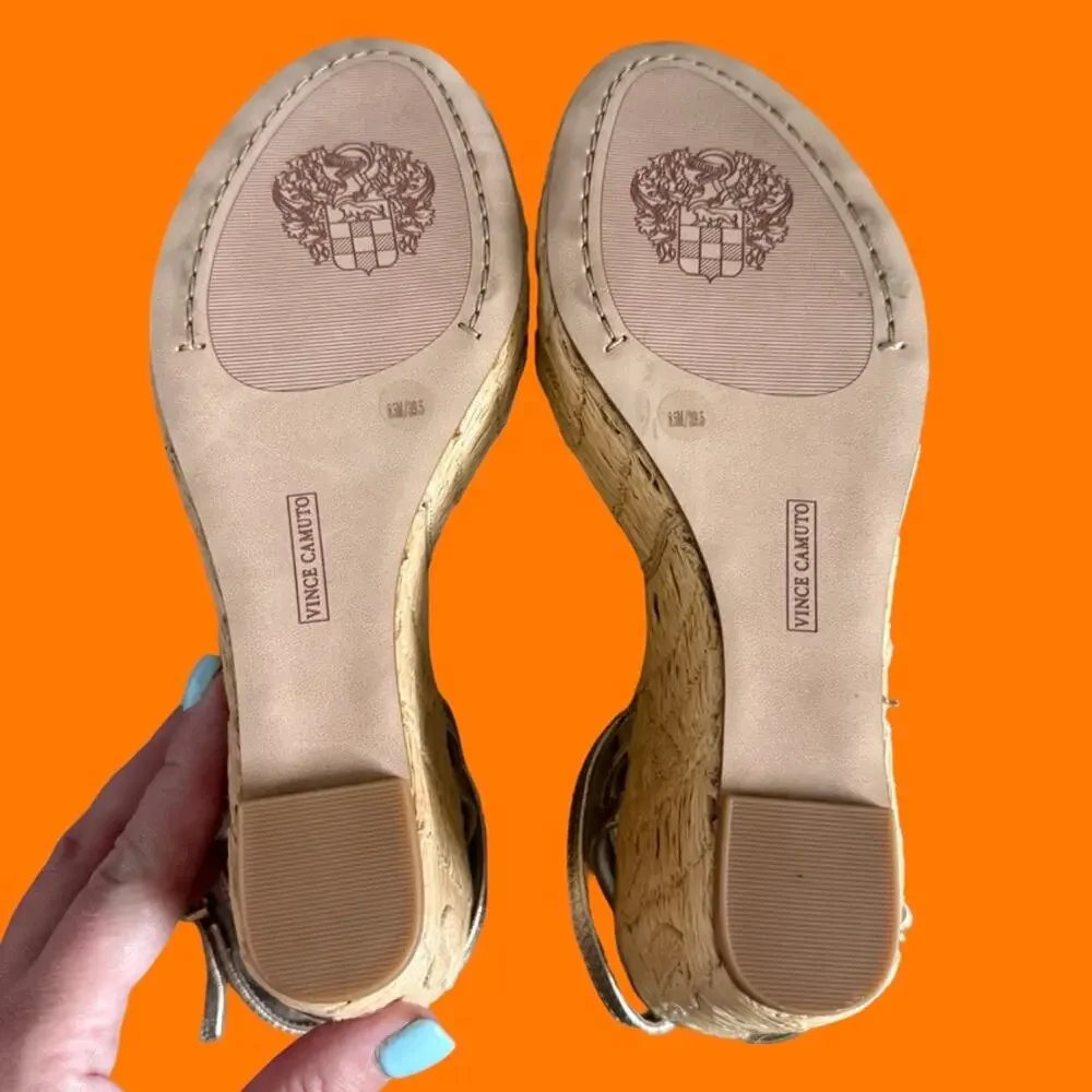 Vince Camuto Emrey Egyptian Gold Metallic Wedge Sandal Size 8.5 *NEW IN BOX*